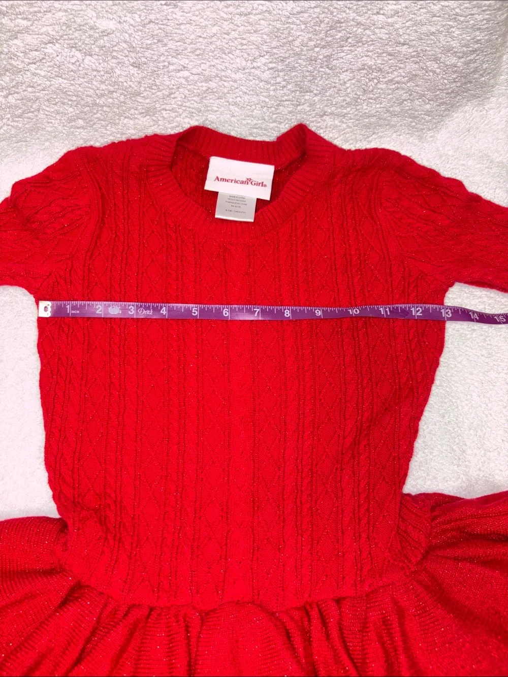 American Girl holiday Red Cable Knit Sweater Dress with Tulle Skirt small 7/8